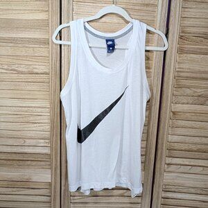 Nike White Tank Top with Black Swoosh Size Large